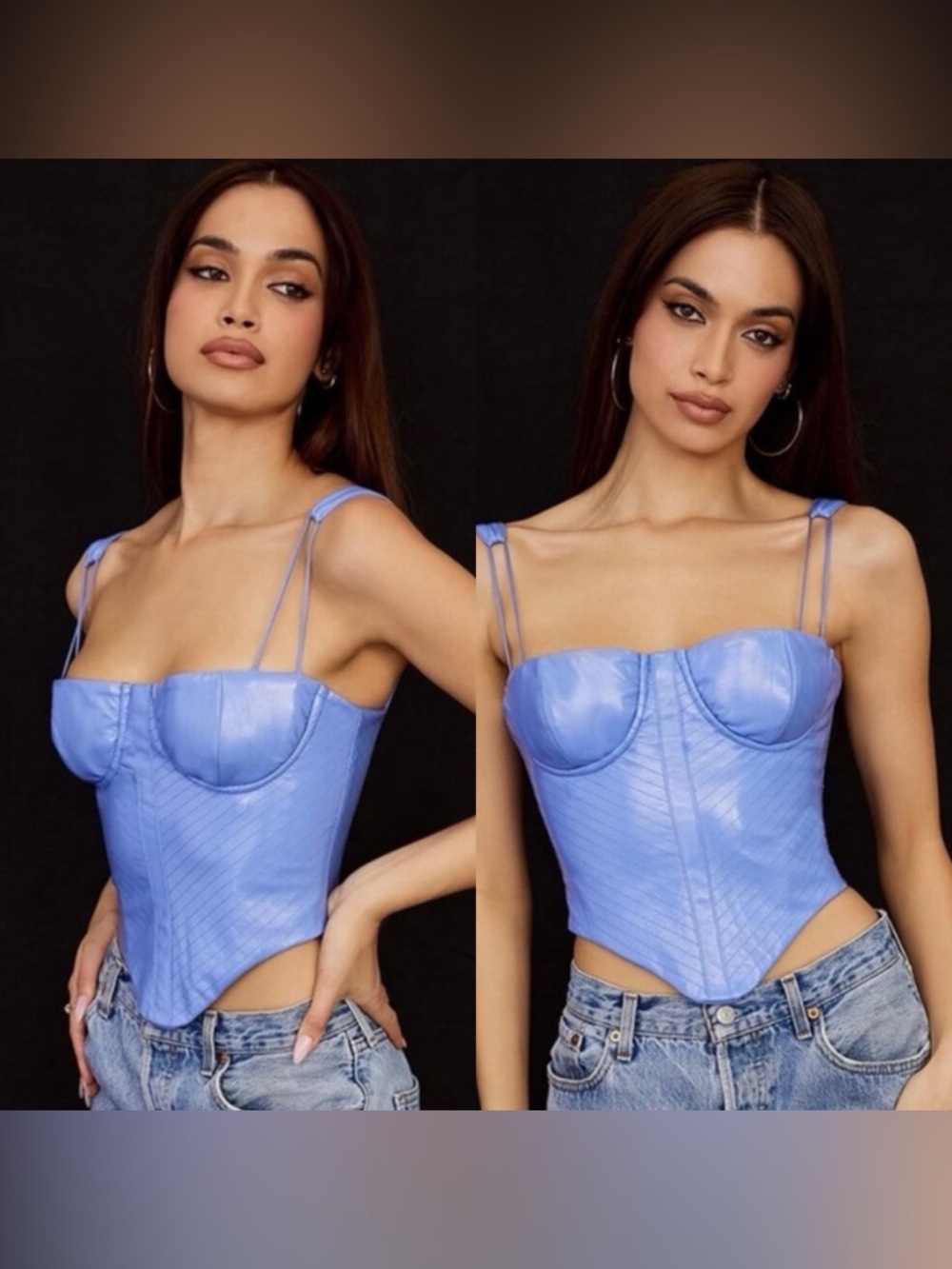 House Of CB London Melissa Vegan Leather Corset Top Cornflower Blue Size L